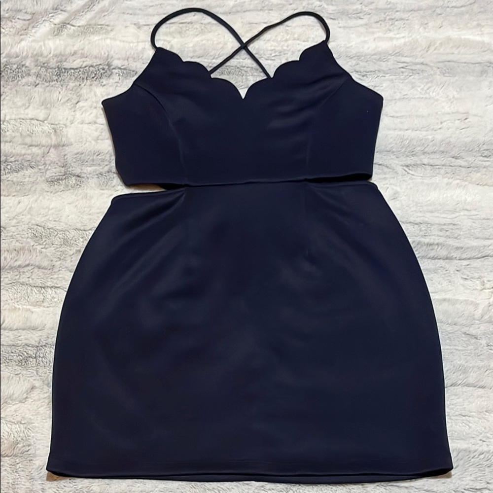 Elegant Navy Blue Scalloped Dress